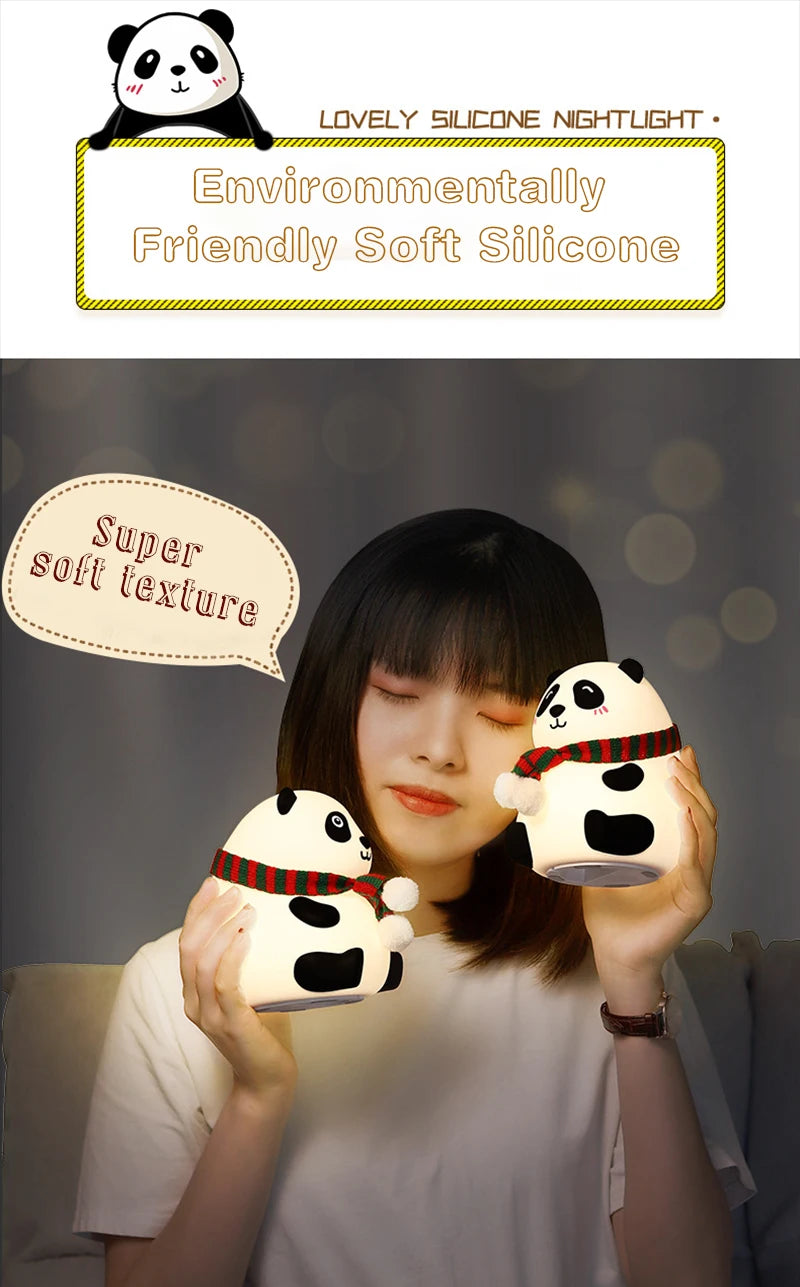 Cute Panda Night Light Silicone Nursery Sleeping Lamp Touch Control Nightlights USB Rechargeable Table Lamp for Baby Child