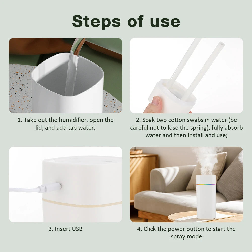 600ml Air Humidifier Essential Oil Aromatherapy Cool Mist Maker Double Spray 7 Color Lights Rechargeable Purifier Home Office
