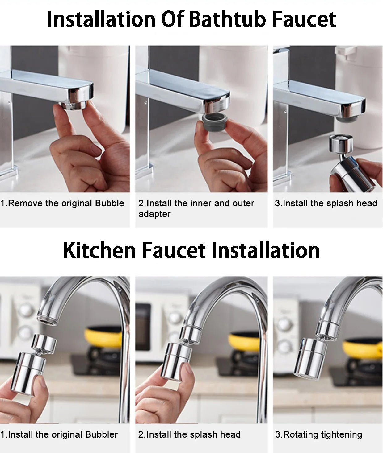 360°Universal Kitchen Faucet Anti-splash Aerator Bathroom Tap Rotatable Faucet 2 Mode Tap Nozzle Bubbler Kitchen Sink Faucet