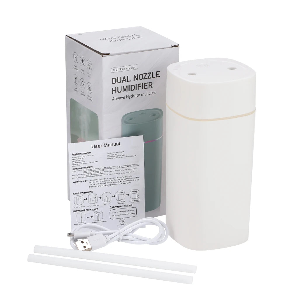 600ml Air Humidifier Essential Oil Aromatherapy Cool Mist Maker Double Spray 7 Color Lights Rechargeable Purifier Home Office