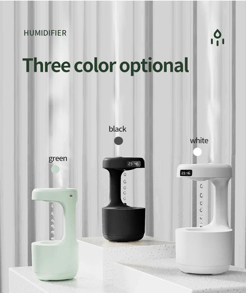 New Air Humidifier Anti-Gravity Funny Water Droplets Ultrasonic Cool Mist Maker Fogger Diffuser with LED Display Home Office