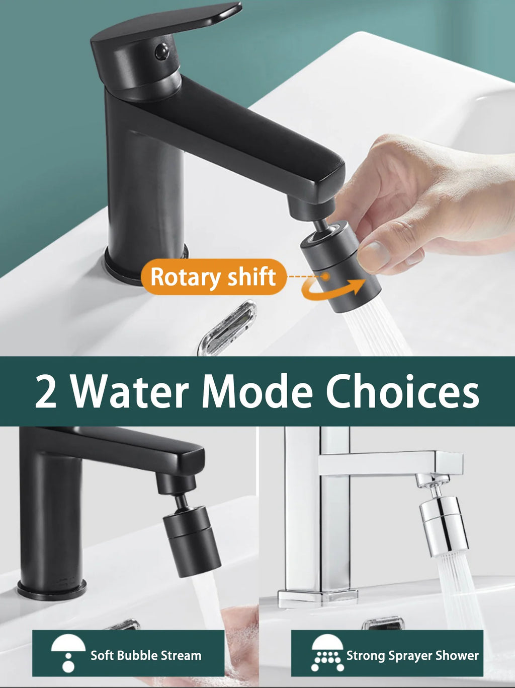 360°Universal Kitchen Faucet Anti-splash Aerator Bathroom Tap Rotatable Faucet 2 Mode Tap Nozzle Bubbler Kitchen Sink Faucet