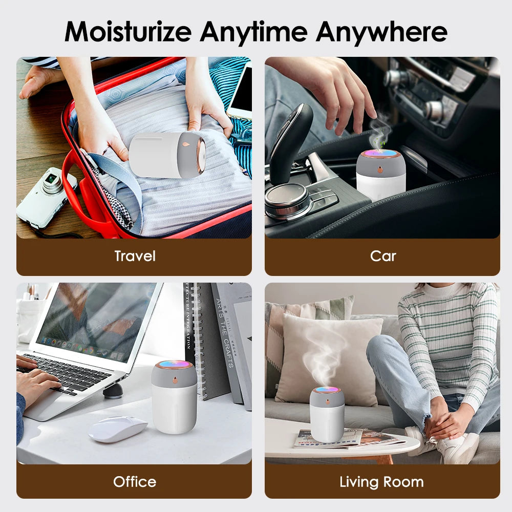 600ml Air Humidifier Essential Oil Aromatherapy Cool Mist Maker Double Spray 7 Color Lights Rechargeable Purifier Home Office