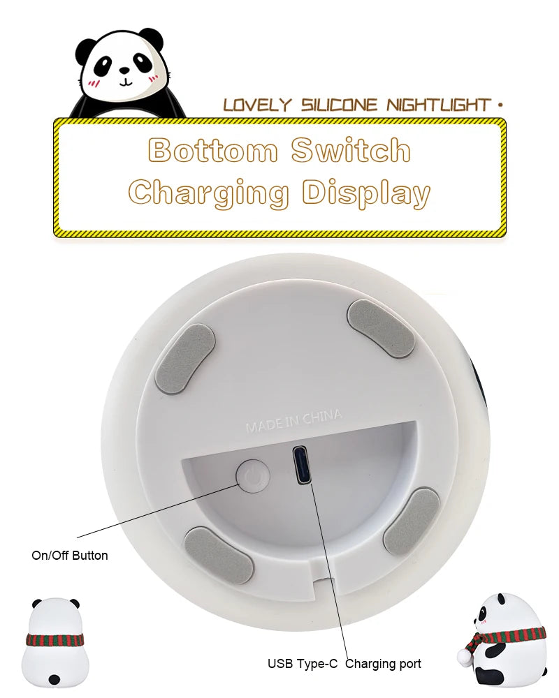 Cute Panda Night Light Silicone Nursery Sleeping Lamp Touch Control Nightlights USB Rechargeable Table Lamp for Baby Child