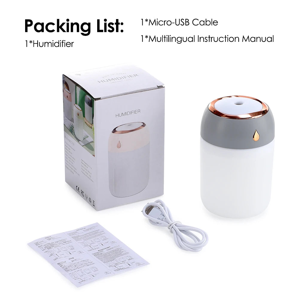 600ml Air Humidifier Essential Oil Aromatherapy Cool Mist Maker Double Spray 7 Color Lights Rechargeable Purifier Home Office