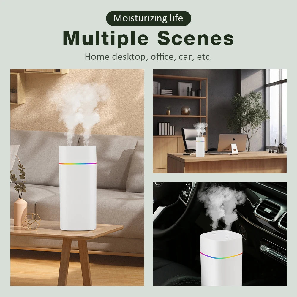 600ml Air Humidifier Essential Oil Aromatherapy Cool Mist Maker Double Spray 7 Color Lights Rechargeable Purifier Home Office