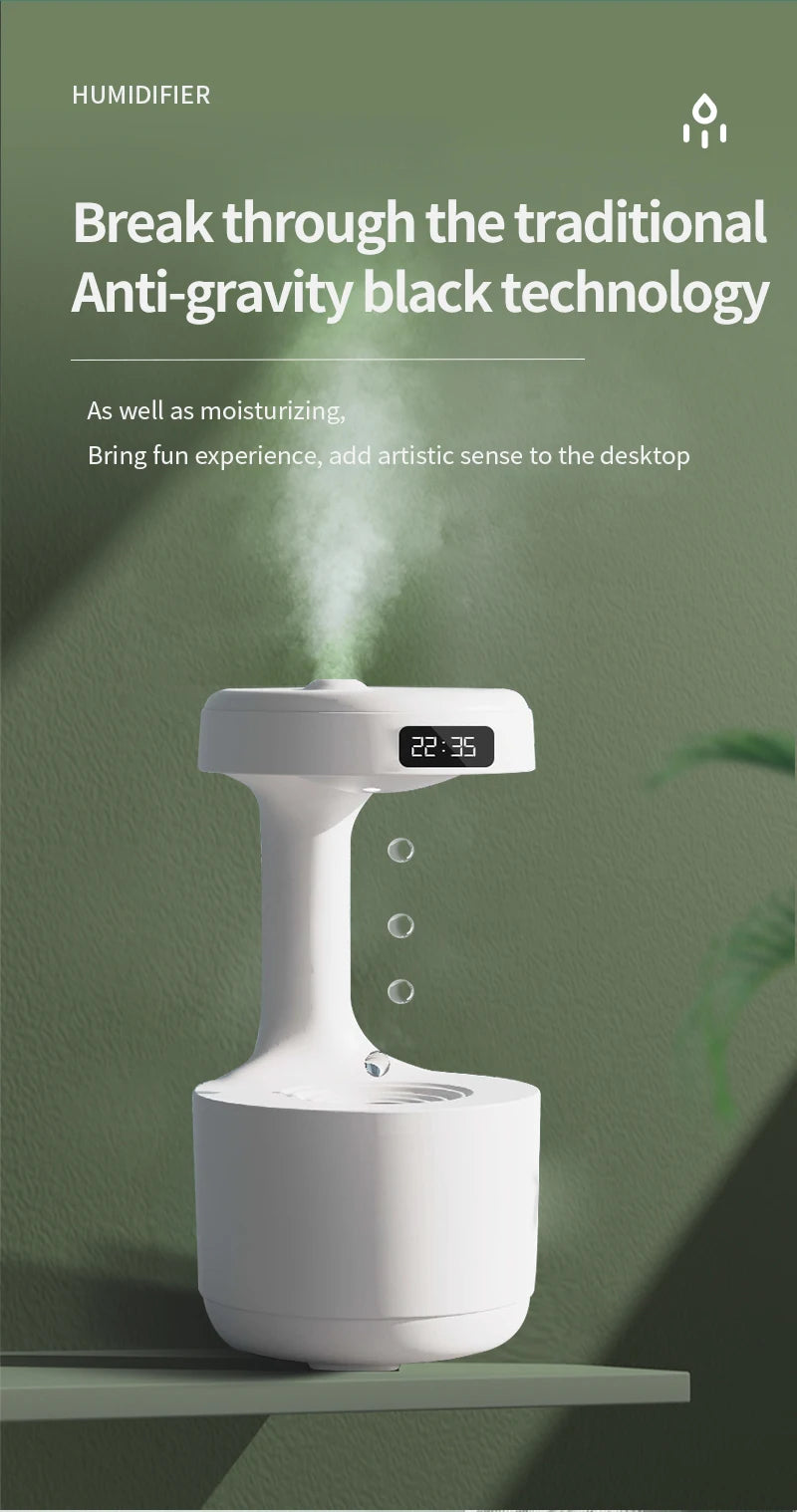 New Air Humidifier Anti-Gravity Funny Water Droplets Ultrasonic Cool Mist Maker Fogger Diffuser with LED Display Home Office