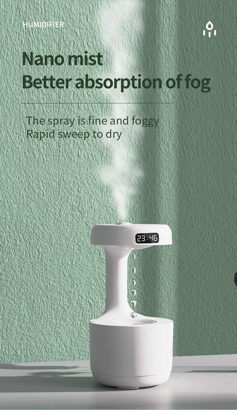 New Air Humidifier Anti-Gravity Funny Water Droplets Ultrasonic Cool Mist Maker Fogger Diffuser with LED Display Home Office