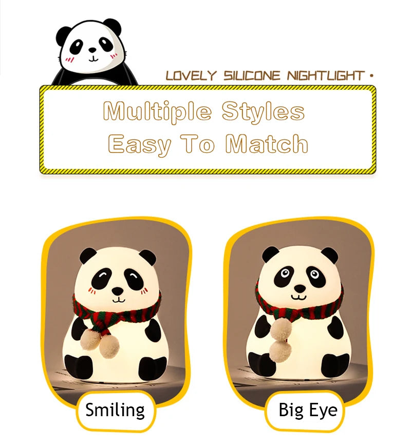 Cute Panda Night Light Silicone Nursery Sleeping Lamp Touch Control Nightlights USB Rechargeable Table Lamp for Baby Child
