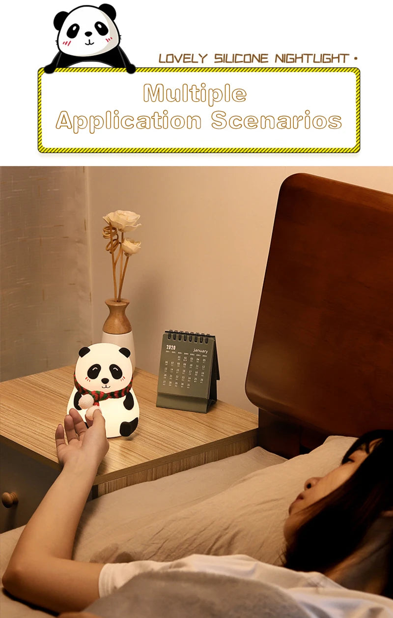 Cute Panda Night Light Silicone Nursery Sleeping Lamp Touch Control Nightlights USB Rechargeable Table Lamp for Baby Child