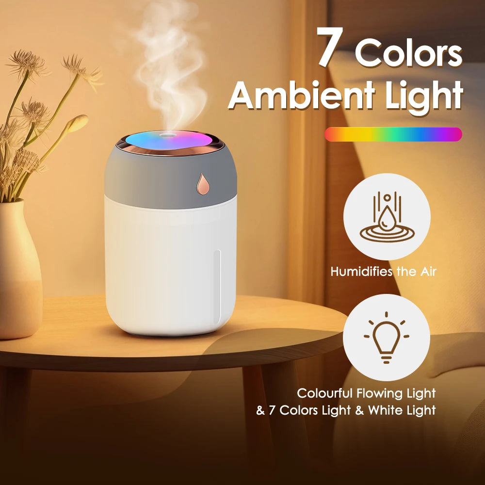 600ml Air Humidifier Essential Oil Aromatherapy Cool Mist Maker Double Spray 7 Color Lights Rechargeable Purifier Home Office