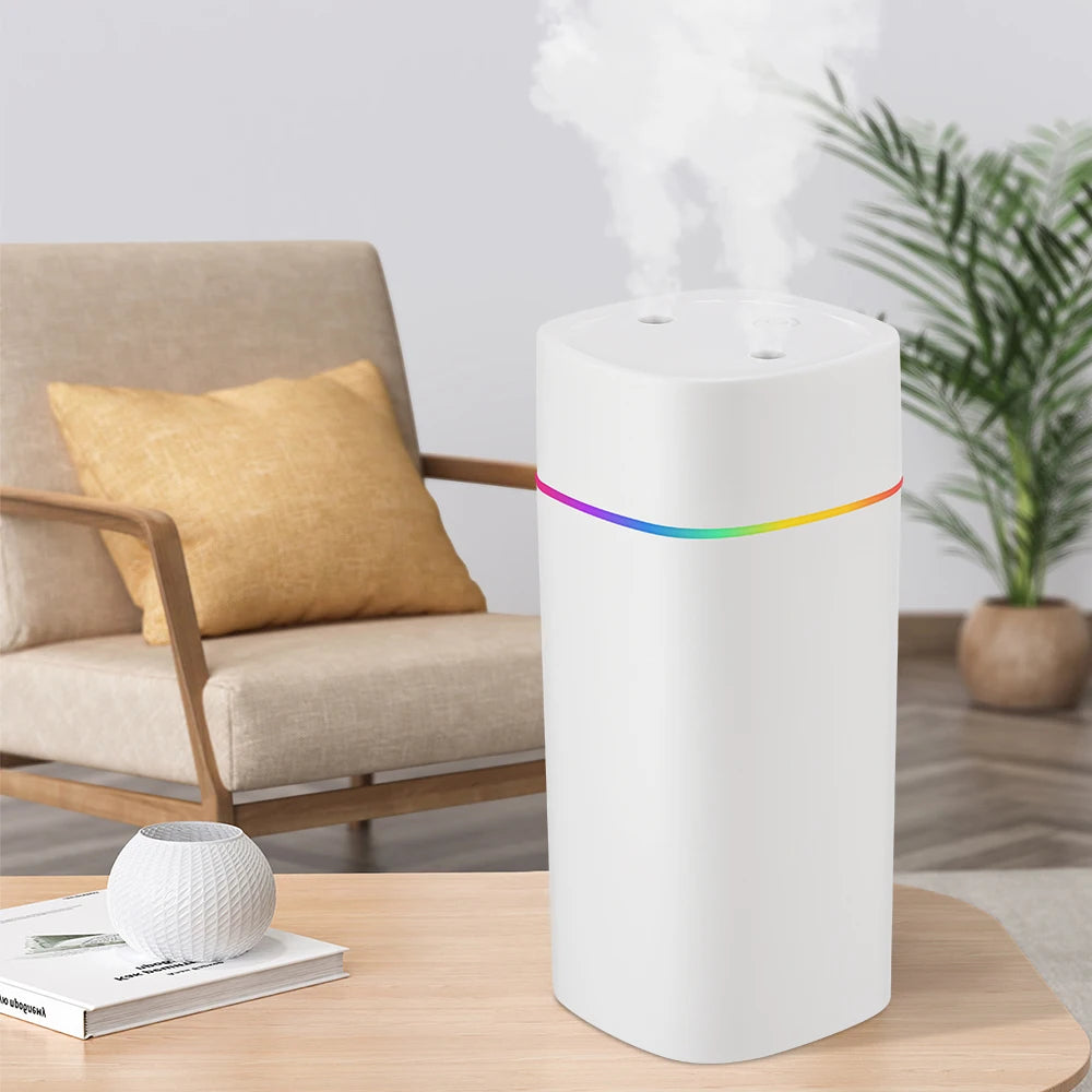 600ml Air Humidifier Essential Oil Aromatherapy Cool Mist Maker Double Spray 7 Color Lights Rechargeable Purifier Home Office