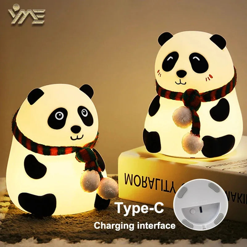 Cute Panda Night Light Silicone Nursery Sleeping Lamp Touch Control Nightlights USB Rechargeable Table Lamp for Baby Child