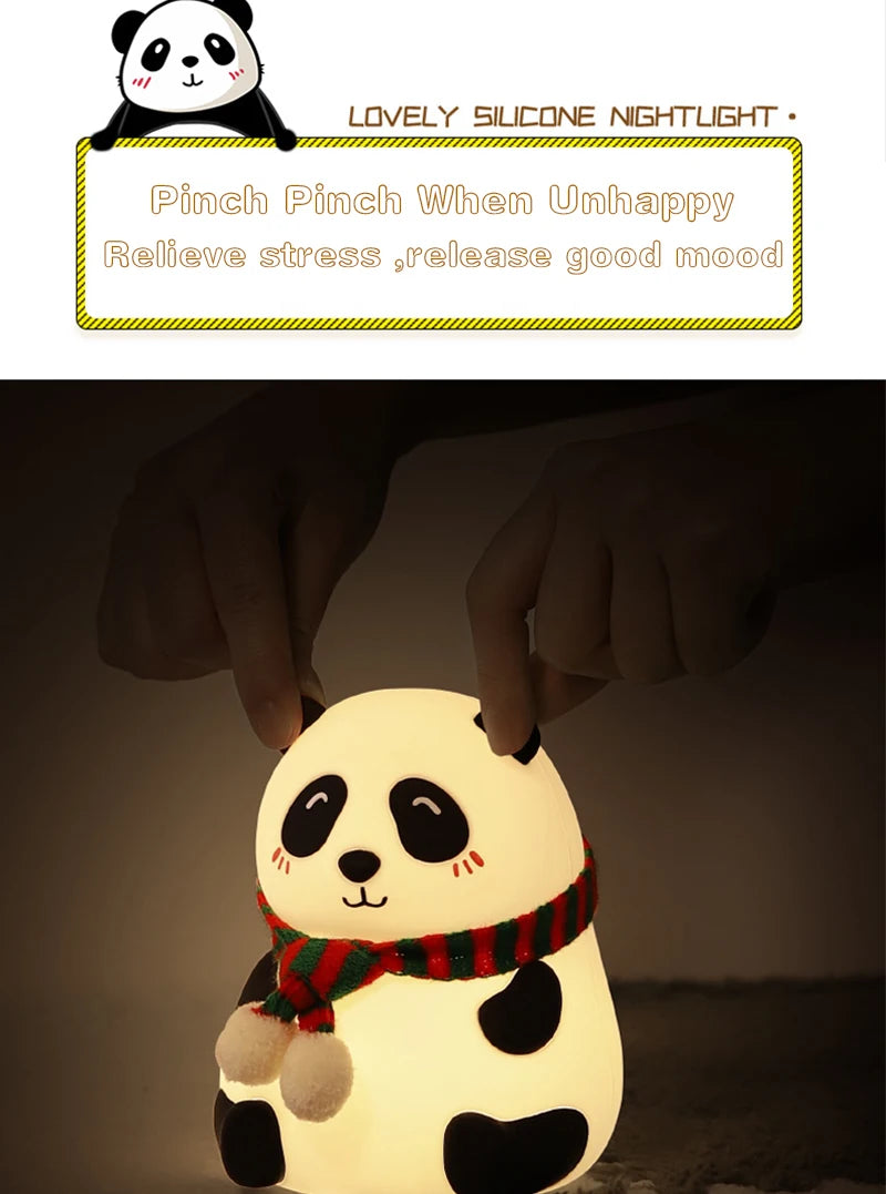Cute Panda Night Light Silicone Nursery Sleeping Lamp Touch Control Nightlights USB Rechargeable Table Lamp for Baby Child