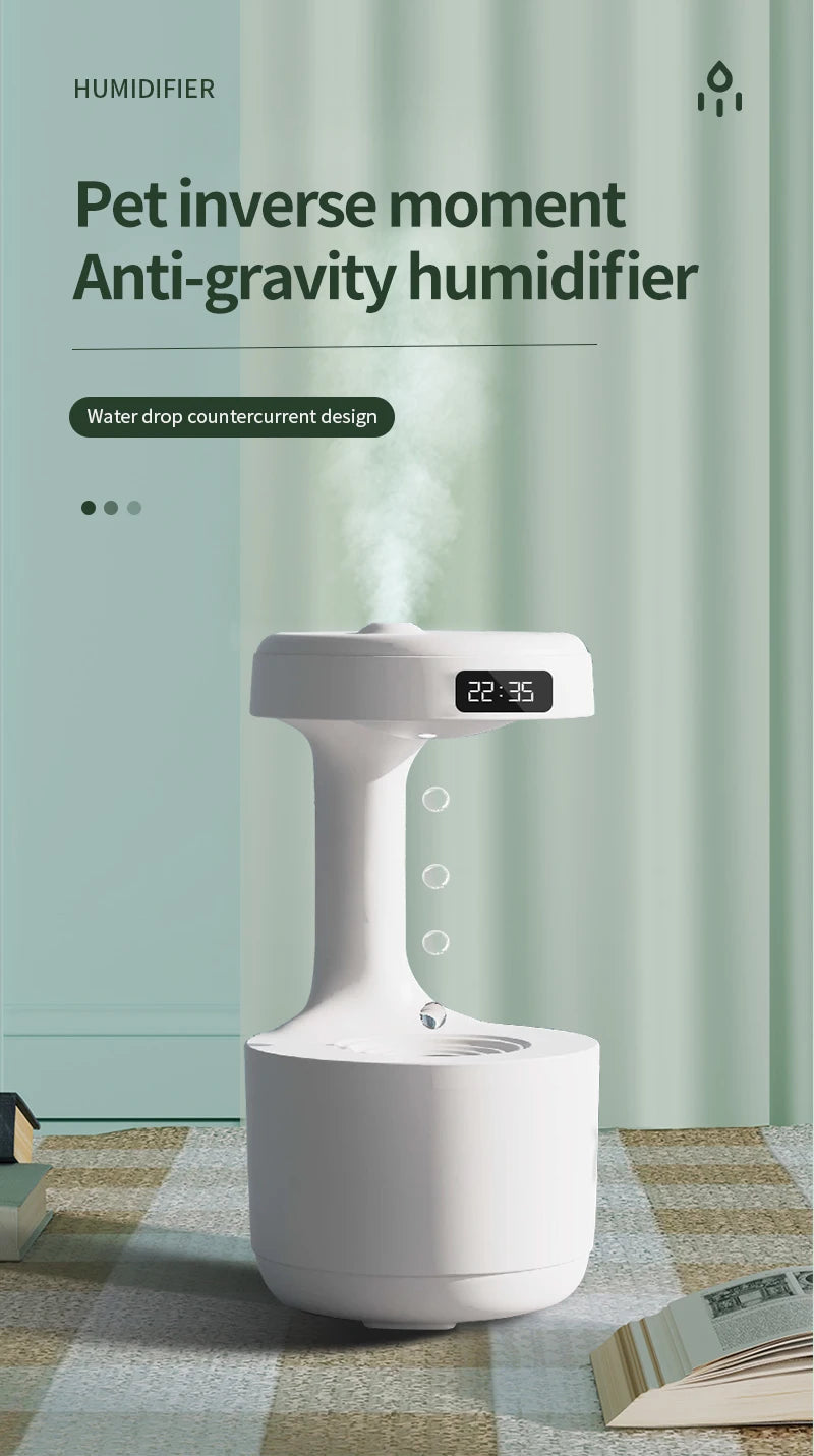 New Air Humidifier Anti-Gravity Funny Water Droplets Ultrasonic Cool Mist Maker Fogger Diffuser with LED Display Home Office
