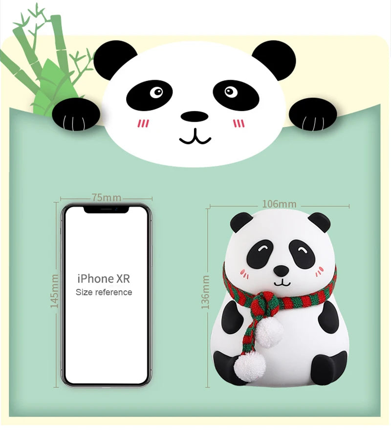 Cute Panda Night Light Silicone Nursery Sleeping Lamp Touch Control Nightlights USB Rechargeable Table Lamp for Baby Child
