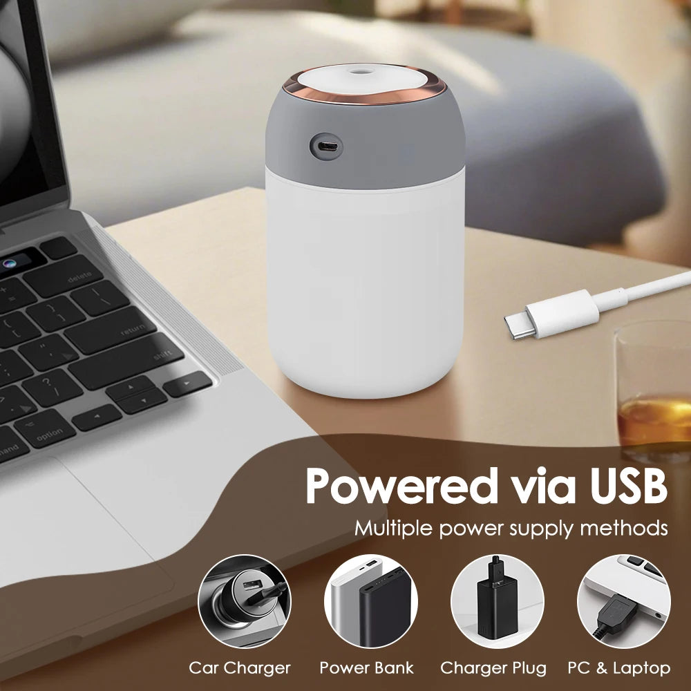 600ml Air Humidifier Essential Oil Aromatherapy Cool Mist Maker Double Spray 7 Color Lights Rechargeable Purifier Home Office