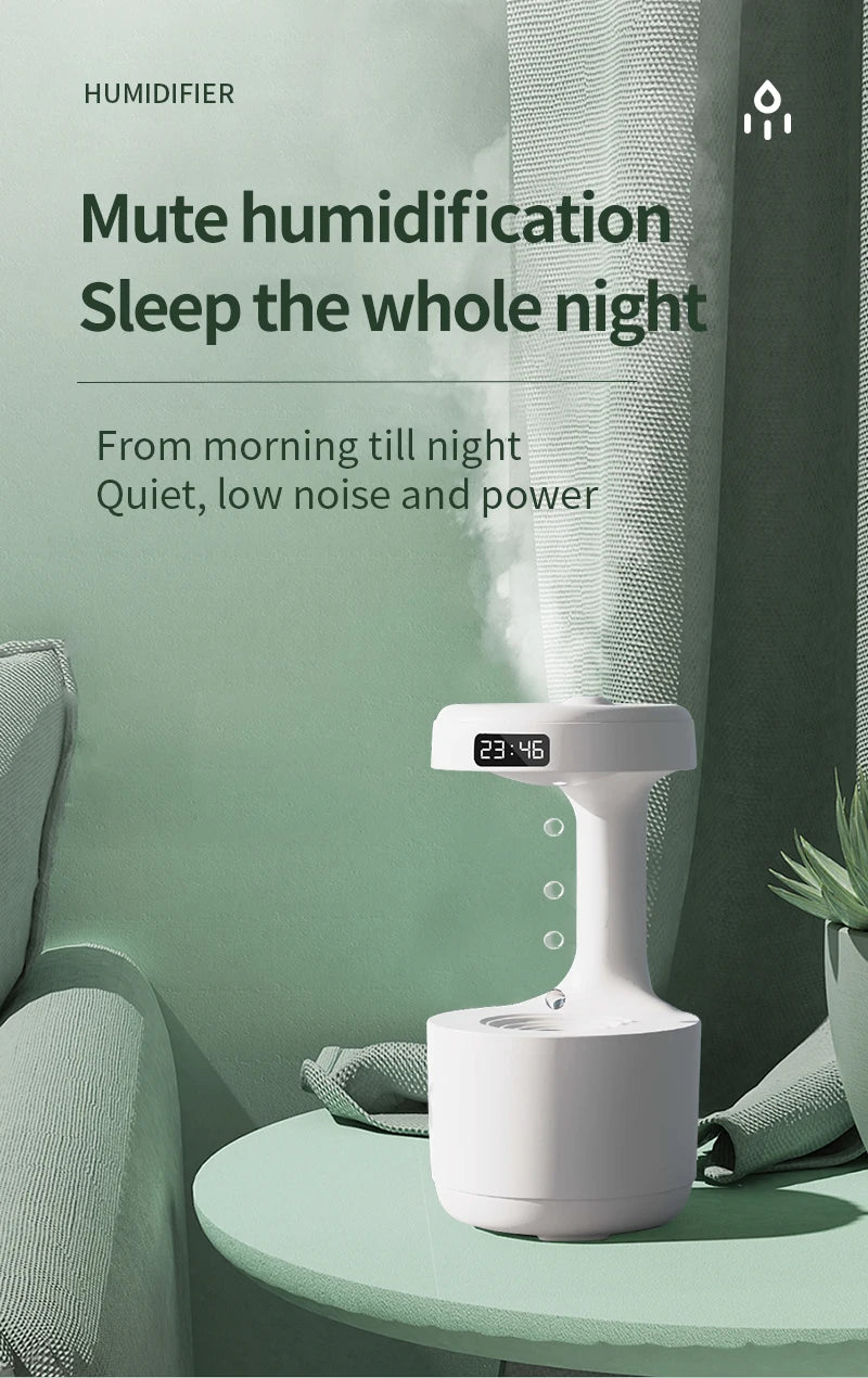 New Air Humidifier Anti-Gravity Funny Water Droplets Ultrasonic Cool Mist Maker Fogger Diffuser with LED Display Home Office