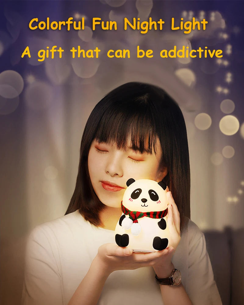 Cute Panda Night Light Silicone Nursery Sleeping Lamp Touch Control Nightlights USB Rechargeable Table Lamp for Baby Child