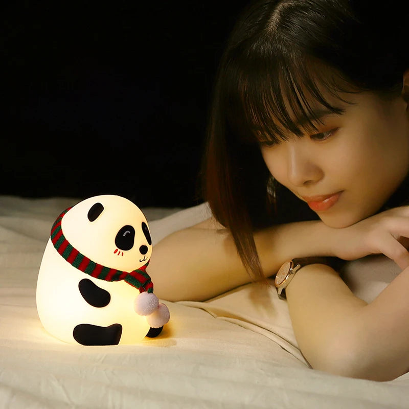 Cute Panda Night Light Silicone Nursery Sleeping Lamp Touch Control Nightlights USB Rechargeable Table Lamp for Baby Child