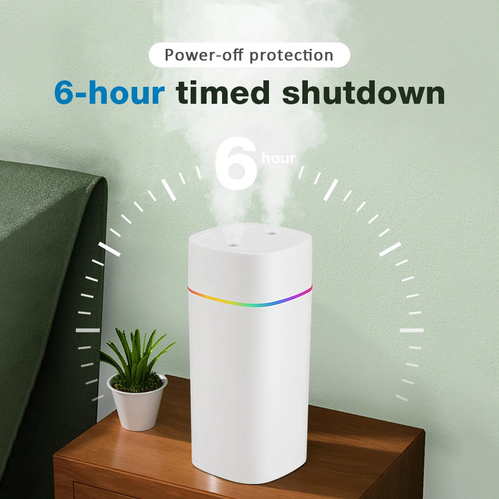 600ml Air Humidifier Essential Oil Aromatherapy Cool Mist Maker Double Spray 7 Color Lights Rechargeable Purifier Home Office