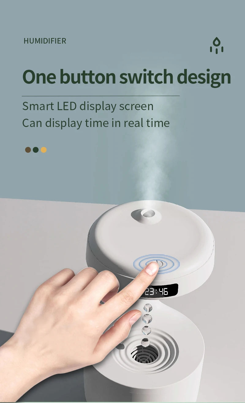 New Air Humidifier Anti-Gravity Funny Water Droplets Ultrasonic Cool Mist Maker Fogger Diffuser with LED Display Home Office