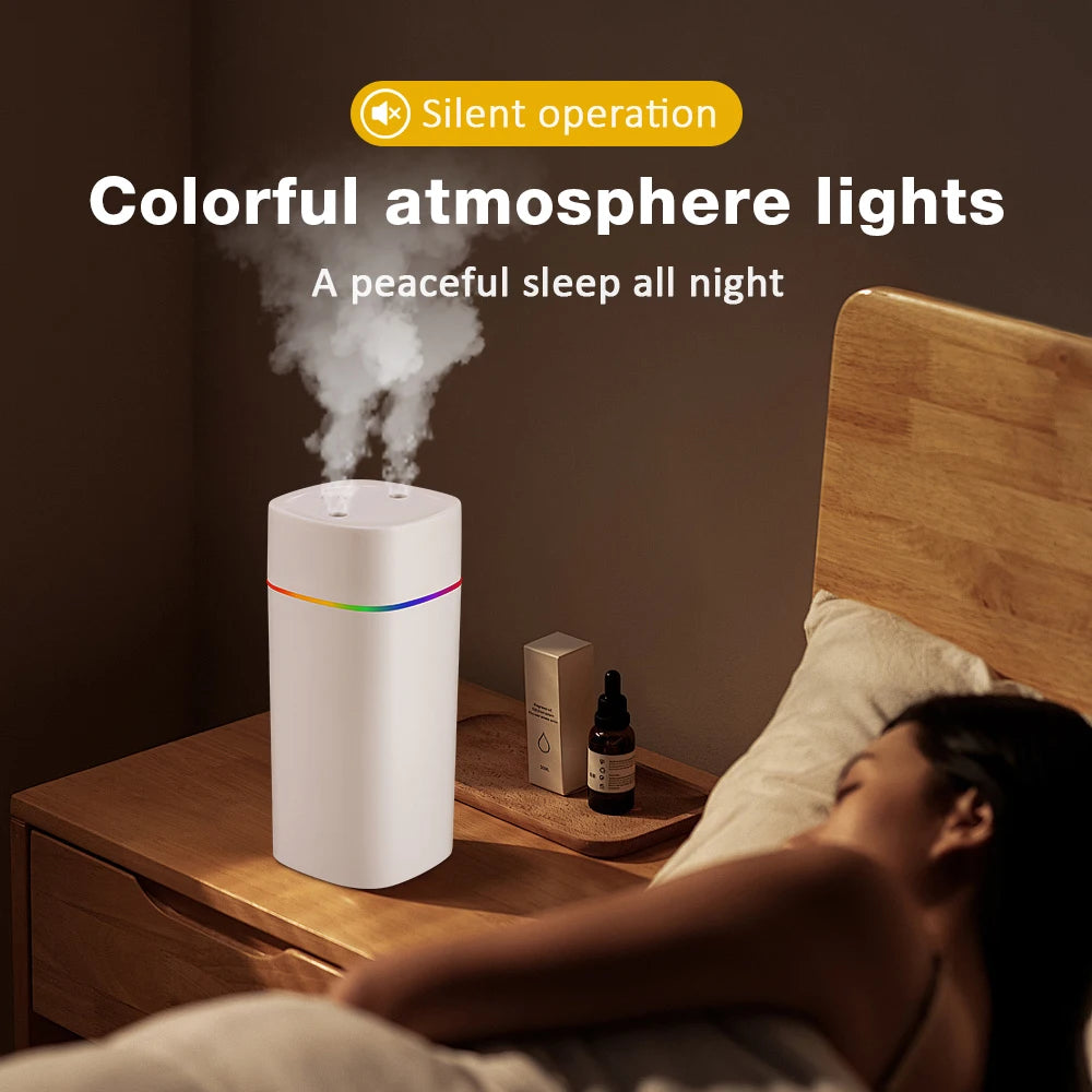 600ml Air Humidifier Essential Oil Aromatherapy Cool Mist Maker Double Spray 7 Color Lights Rechargeable Purifier Home Office