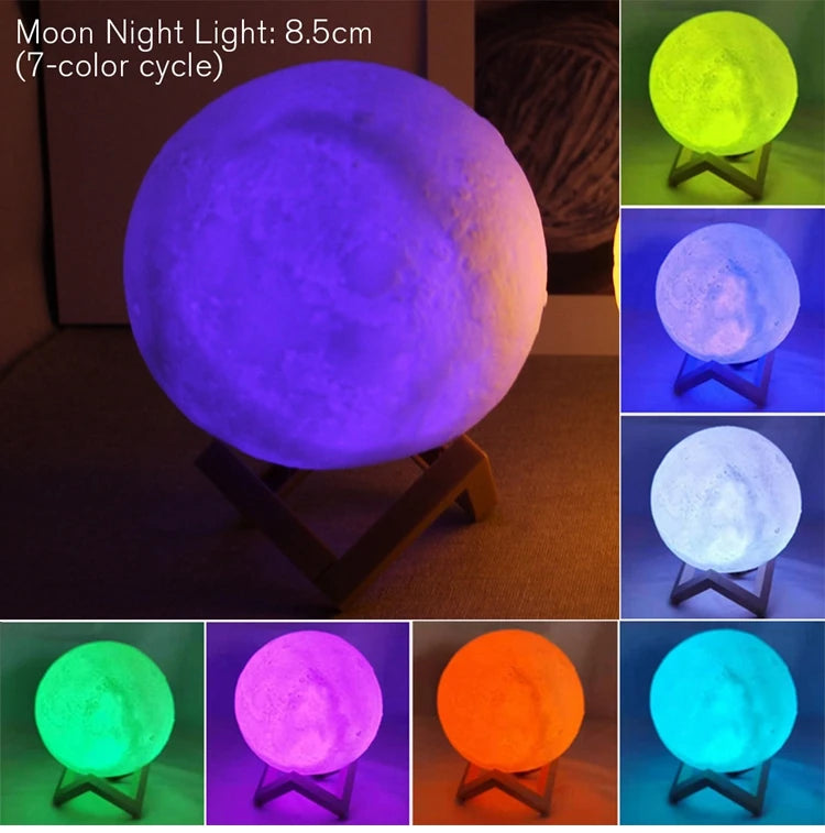 Lexsor 8cm Moon Lamp LED Night Light Battery Powered With Stand Starry Lamp Bedroom Decor Night Lights Kids Gift Moon Lamp