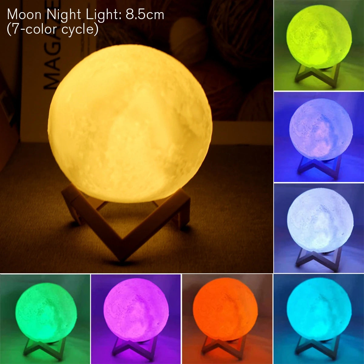Lexsor 8cm Moon Lamp LED Night Light Battery Powered With Stand Starry Lamp Bedroom Decor Night Lights Kids Gift Moon Lamp