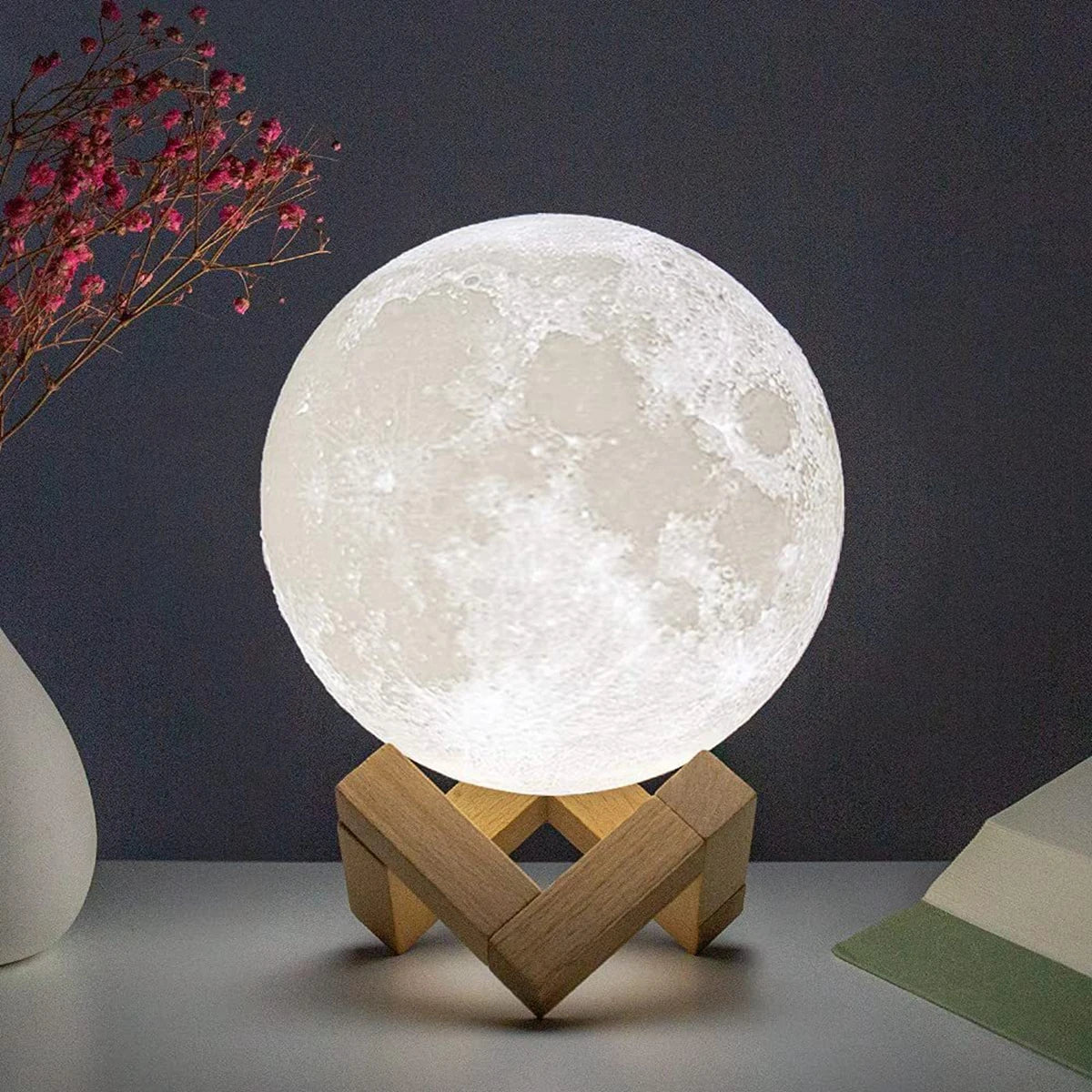 Lexsor 8cm Moon Lamp LED Night Light Battery Powered With Stand Starry Lamp Bedroom Decor Night Lights Kids Gift Moon Lamp