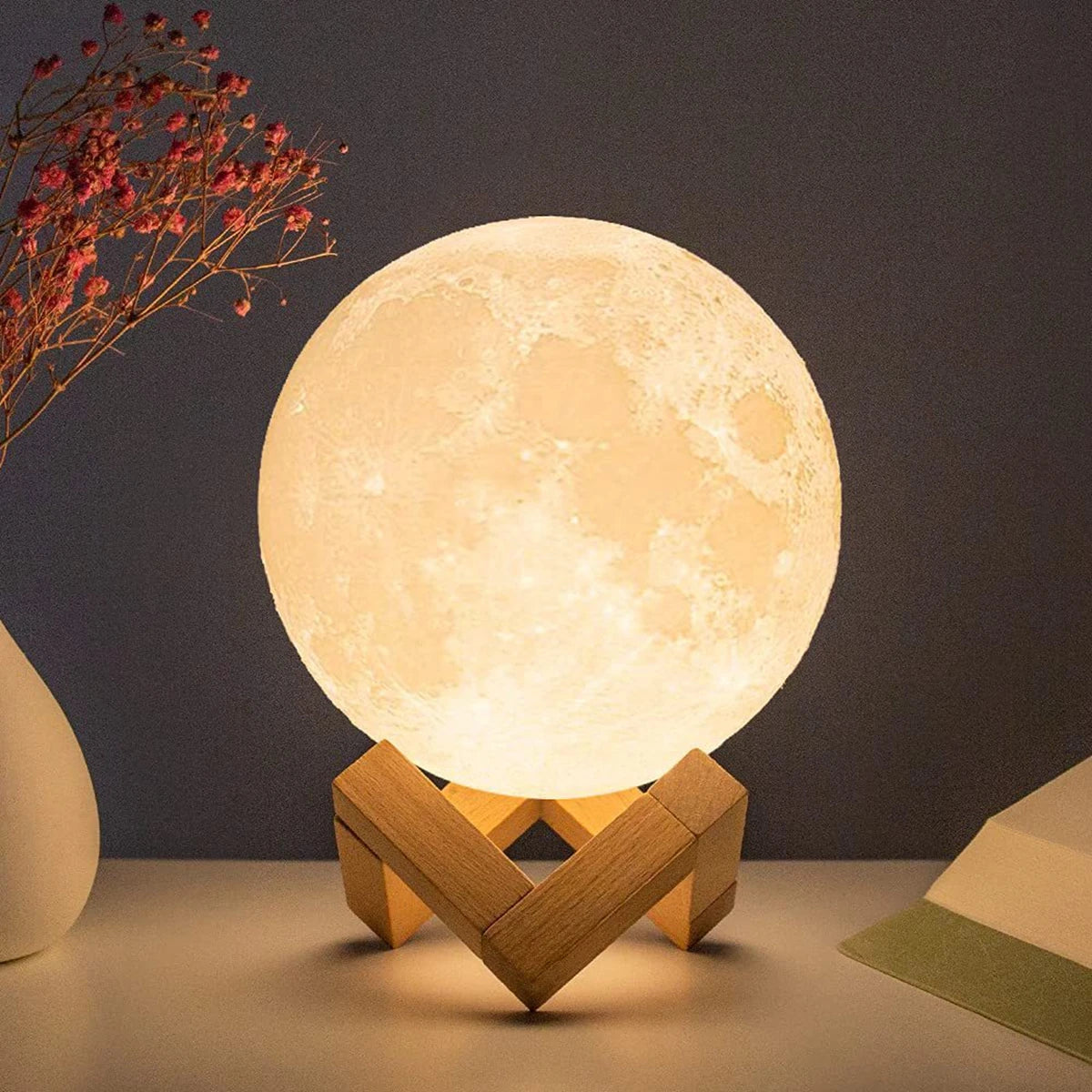 Lexsor 8cm Moon Lamp LED Night Light Battery Powered With Stand Starry Lamp Bedroom Decor Night Lights Kids Gift Moon Lamp