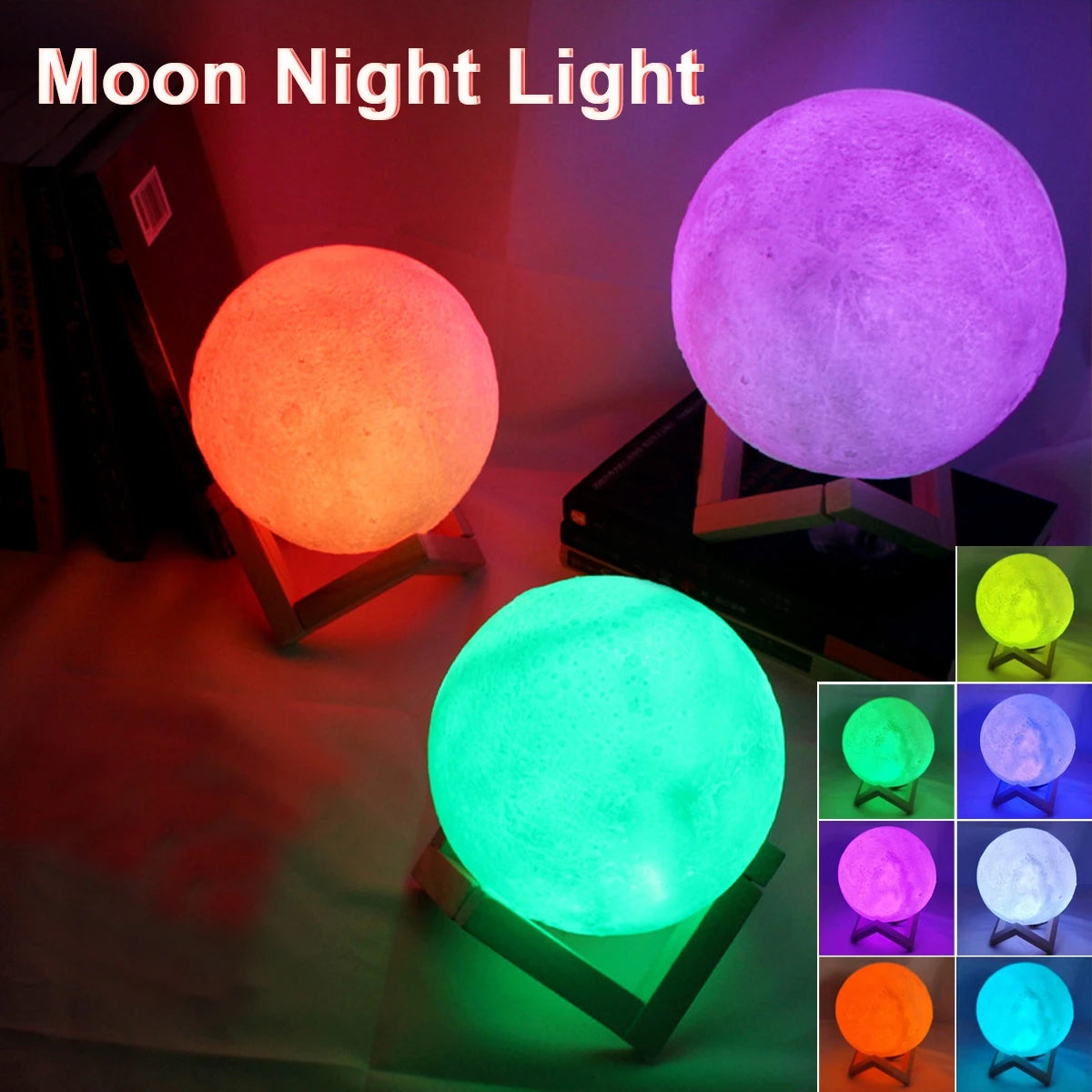 Lexsor 8cm Moon Lamp LED Night Light Battery Powered With Stand Starry Lamp Bedroom Decor Night Lights Kids Gift Moon Lamp
